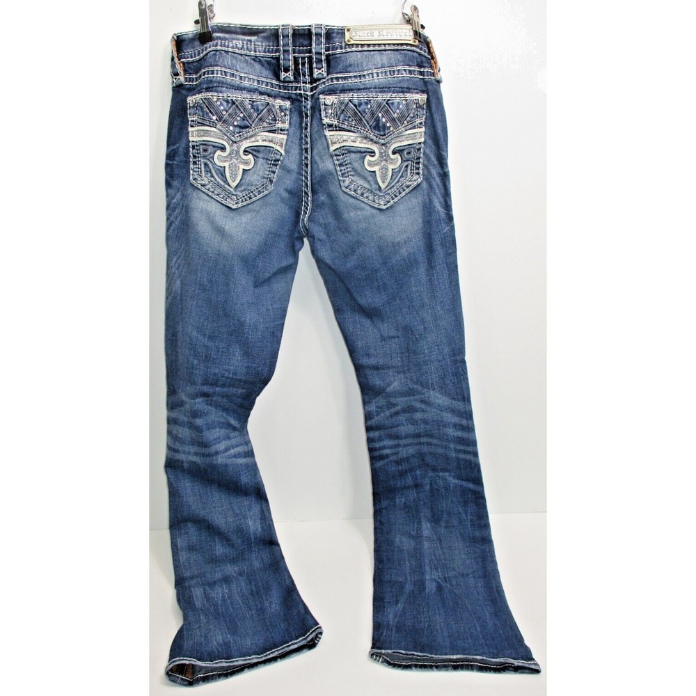 Rock Revival Blue Fleur De Lis Dixee Boot Cut Jeans Ladies size 28 x 31